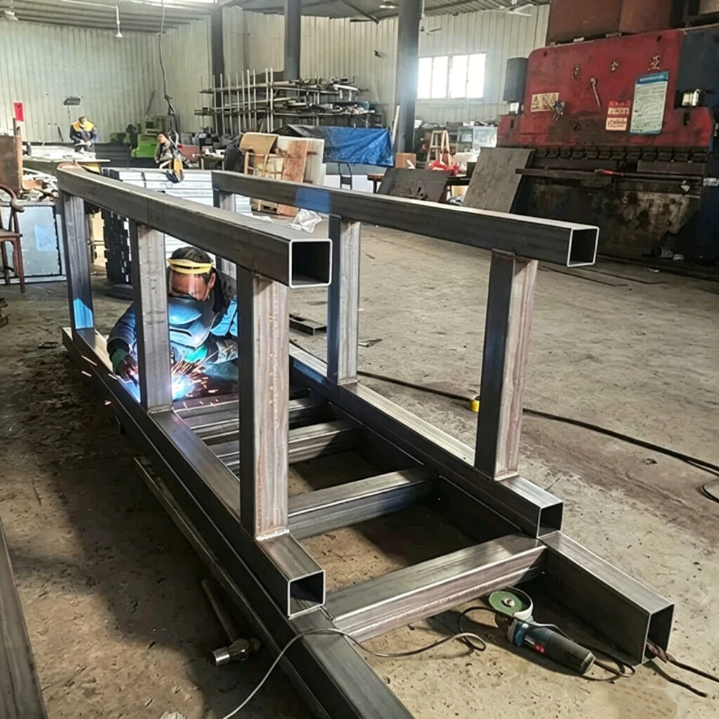 heavy equipment welding workshop fabrication large steel machine frame