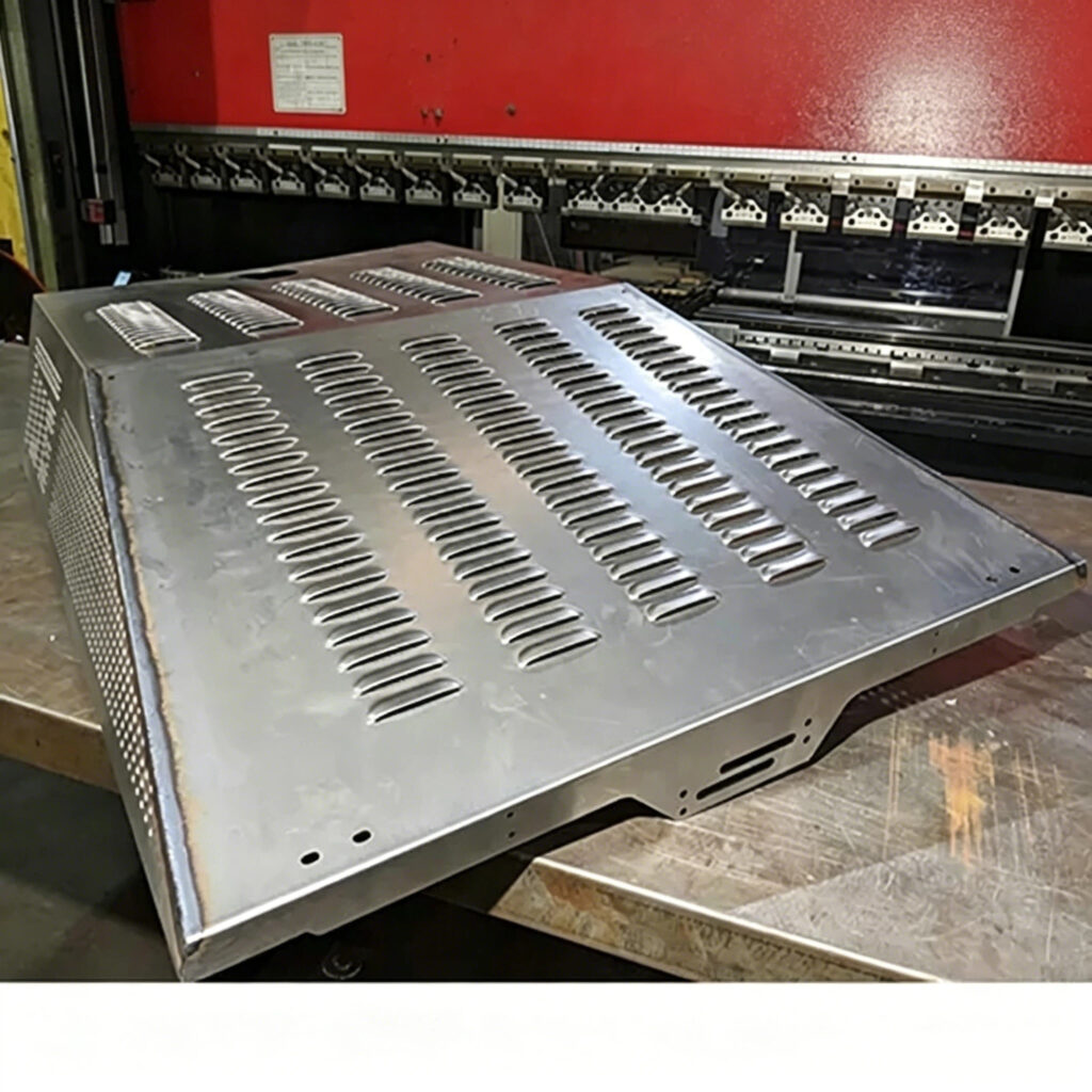 machine guard fabrication bent perforated metal sheet workpiece