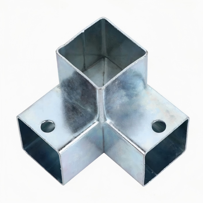 Structural Pipe Connector 90 Deg Tee 4 Ribs Reinforced Weld Service 3 Structural Pipe Connector polished galvanized three way square pipe corner connector