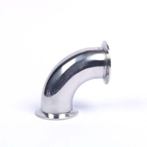 Codo Tri Clamp fabricado en acero inoxidable con superficie soldada lisa para aplicaciones sanitarias