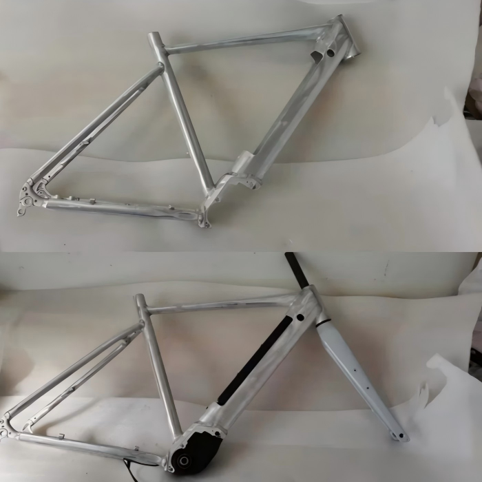 Saldatura TIG del telaio della bicicletta su tubi in alluminio che mostra un cordone brillante e pulito e una zona termicamente alterata liscia